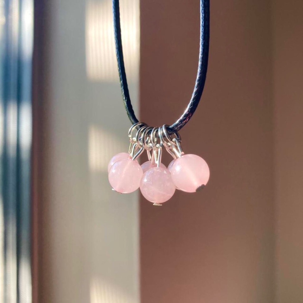 Multi five pc rose quartz ball gemstone crystal unique necklace black choker